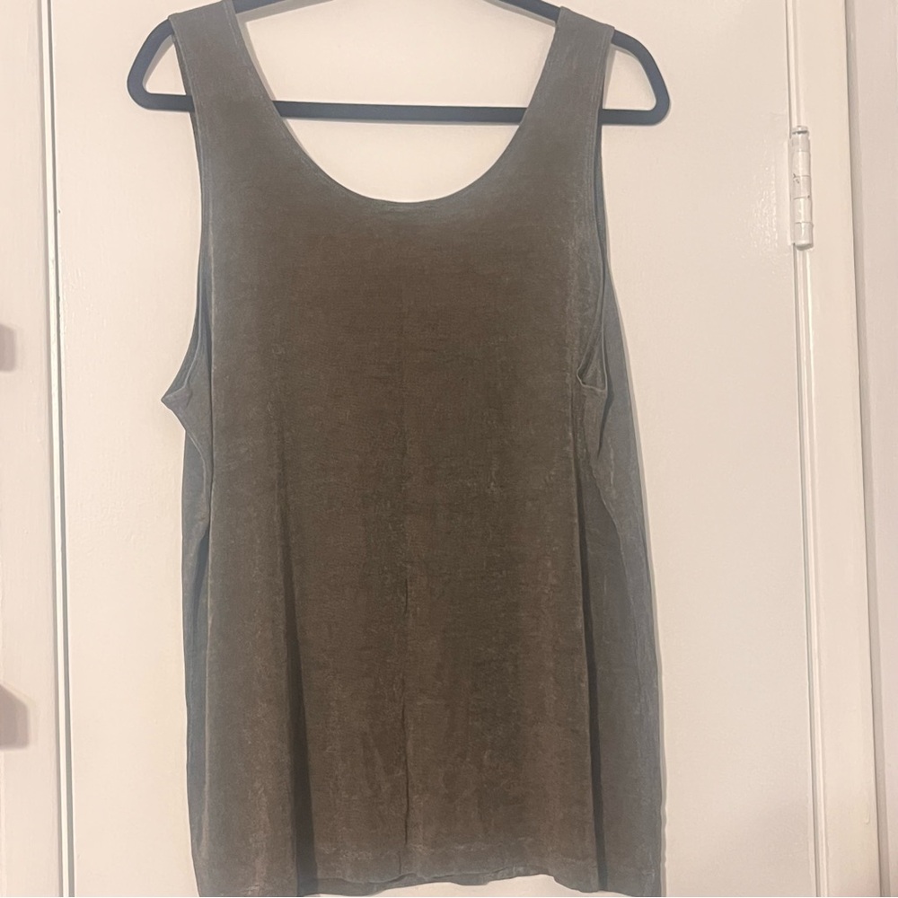 Travelers By CHICOS Knit Tank Top in Olive Green: Sz 3 (L) - Picture 2 of 4